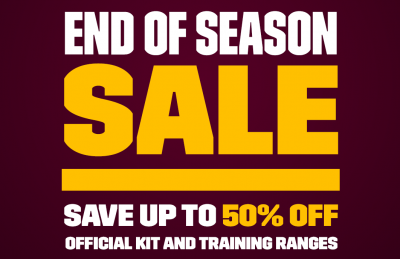 50% OFF TRAINING WEAR & REPLICA SHIRTS